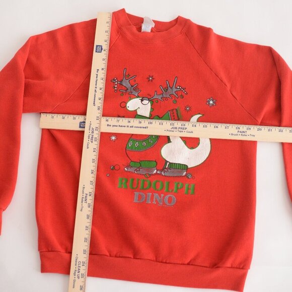 Vintage Red Christmas Crew Rudolph Dino Festive Holiday Ugly Sweater Large - Picture 4 of 11